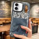 For iPhone 16 Plus Denim Leather Pocket Design Phone Case(Royal Blue) - 1