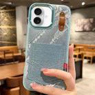 For iPhone 16 Plus Denim Leather Pocket Design Phone Case(Light Blue) - 1
