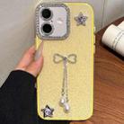 For iPhone 16 Solid Color Glitter Powder Rhinestone Tassel Phone Case(Yellow) - 1