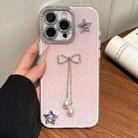 For iPhone 15 Pro Max Solid Color Glitter Powder Rhinestone Tassel Phone Case(Pink) - 1