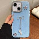 For iPhone 15 Plus / 14 Plus Solid Color Glitter Powder Rhinestone Tassel Phone Case(Blue) - 1