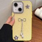 For iPhone 15 Solid Color Glitter Powder Rhinestone Tassel Phone Case(Yellow) - 1