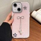 For iPhone 14 / 13 Solid Color Glitter Powder Rhinestone Tassel Phone Case(Pink) - 1
