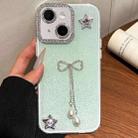 For iPhone 14 / 13 Solid Color Glitter Powder Rhinestone Tassel Phone Case(Green) - 1