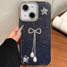 For iPhone 14 / 13 Solid Color Glitter Powder Rhinestone Tassel Phone Case(Black) - 1