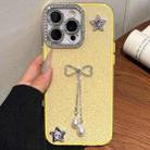 For iPhone 14 Pro Solid Color Glitter Powder Rhinestone Tassel Phone Case(Yellow) - 1