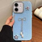 For iPhone 12 / 12 Pro Solid Color Glitter Powder Rhinestone Tassel Phone Case(Blue) - 1