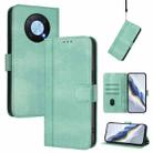 For Huawei Enjoy 50 Pro / Huawei Nova Y90 Line Splicing Buckle Retro Leather Phone Case(Mint Green) - 1