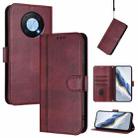 For Huawei Enjoy 50 Pro / Huawei Nova Y90 Line Splicing Buckle Retro Leather Phone Case(Wine Red) - 1