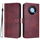 For Huawei Enjoy 50 Pro / Huawei Nova Y90 Line Splicing Buckle Retro Leather Phone Case(Wine Red) - 2
