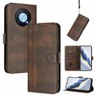 For Huawei Enjoy 50 Pro / Huawei Nova Y90 Line Splicing Buckle Retro Leather Phone Case(Brown) - 1