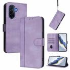 For Huawei Enjoy 50 / Nova Y70 / Nova Y70 Plus Line Splicing Buckle Retro Leather Phone Case(Purple) - 1
