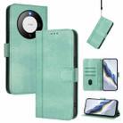 For Huawei Mate 60 Line Splicing Buckle Retro Leather Phone Case(Mint Green) - 1