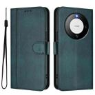 For Huawei Mate 60 Line Splicing Buckle Retro Leather Phone Case(Dark Green) - 2