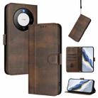 For Huawei Mate 60 Line Splicing Buckle Retro Leather Phone Case(Brown) - 1