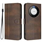For Huawei Mate 60 Line Splicing Buckle Retro Leather Phone Case(Brown) - 2
