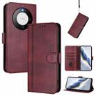 For Huawei Mate 60 Pro / Mate 60 Pro+ Line Splicing Buckle Retro Leather Phone Case(Wine Red) - 1