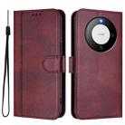 For Huawei Mate 60 Pro / Mate 60 Pro+ Line Splicing Buckle Retro Leather Phone Case(Wine Red) - 2