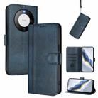For Huawei Mate 60 Pro / Mate 60 Pro+ Line Splicing Buckle Retro Leather Phone Case(Dark Blue) - 1