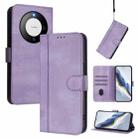 For Huawei Mate 60 Pro / Mate 60 Pro+ Line Splicing Buckle Retro Leather Phone Case(Purple) - 1