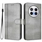 For Huawei Mate 70 Pro Line Splicing Buckle Retro Leather Phone Case(Grey) - 2