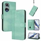 For Huawei Nova 9 Line Splicing Buckle Retro Leather Phone Case(Mint Green) - 1