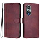 For Huawei Nova 9 Line Splicing Buckle Retro Leather Phone Case(Wine Red) - 2
