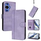 For Huawei Nova 12s Global Line Splicing Buckle Retro Leather Phone Case(Purple) - 1