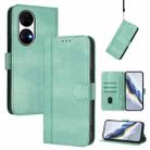 For Huawei P50 Line Splicing Buckle Retro Leather Phone Case(Mint Green) - 1