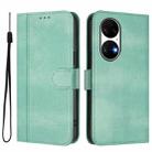 For Huawei P50 Line Splicing Buckle Retro Leather Phone Case(Mint Green) - 2