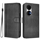 For Huawei P50 Line Splicing Buckle Retro Leather Phone Case(Black) - 2
