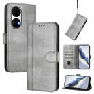 For Huawei P50 Line Splicing Buckle Retro Leather Phone Case(Grey) - 1