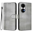 For Huawei P50 Line Splicing Buckle Retro Leather Phone Case(Grey) - 2