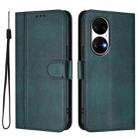 For Huawei P50 Line Splicing Buckle Retro Leather Phone Case(Dark Green) - 2