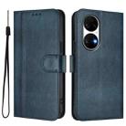 For Huawei P50 Line Splicing Buckle Retro Leather Phone Case(Dark Blue) - 2