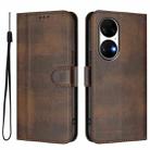 For Huawei P50 Line Splicing Buckle Retro Leather Phone Case(Brown) - 2