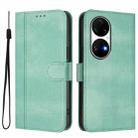 For Huawei P50 Pro Line Splicing Buckle Retro Leather Phone Case(Mint Green) - 2