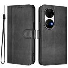 For Huawei P50 Pro Line Splicing Buckle Retro Leather Phone Case(Black) - 2