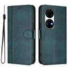 For Huawei P50 Pro Line Splicing Buckle Retro Leather Phone Case(Dark Green) - 2