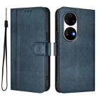 For Huawei P50 Pro Line Splicing Buckle Retro Leather Phone Case(Dark Blue) - 2