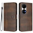 For Huawei P50 Pro Line Splicing Buckle Retro Leather Phone Case(Brown) - 2