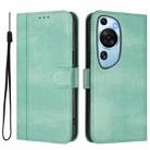 For Huawei P60 Art Line Splicing Buckle Retro Leather Phone Case(Mint Green) - 2