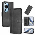For Huawei P60 Art Line Splicing Buckle Retro Leather Phone Case(Black) - 1