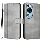 For Huawei P60 Art Line Splicing Buckle Retro Leather Phone Case(Grey) - 2