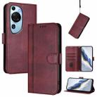 For Huawei P60 Art Line Splicing Buckle Retro Leather Phone Case(Wine Red) - 1