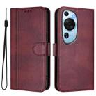 For Huawei P60 Art Line Splicing Buckle Retro Leather Phone Case(Wine Red) - 2
