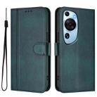For Huawei P60 Art Line Splicing Buckle Retro Leather Phone Case(Dark Green) - 2