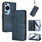 For Huawei P60 Art Line Splicing Buckle Retro Leather Phone Case(Dark Blue) - 1