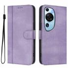 For Huawei P60 Art Line Splicing Buckle Retro Leather Phone Case(Purple) - 2