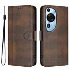For Huawei P60 Art Line Splicing Buckle Retro Leather Phone Case(Brown) - 2